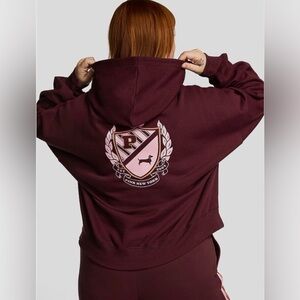 PINK Victoria's Secret Ivy Fleece Campus Relaxed Pullover Hoodie Maroon- NWT